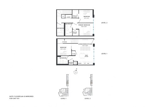 Floor plan for 3 beds, 3 baths, 1032 sqft